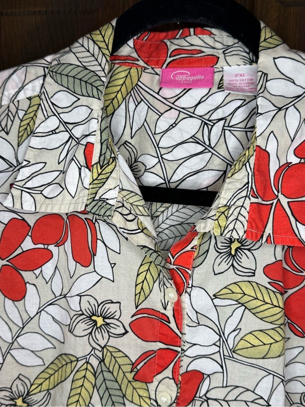 Pappagallo Red Sage White Floral Button Front 3/4 Tie Sleeve Blouse PXL - Picture 10 of 11